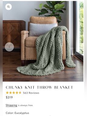 Linens & Hutch Eucalyptus Chunky Knit Throw Blanket